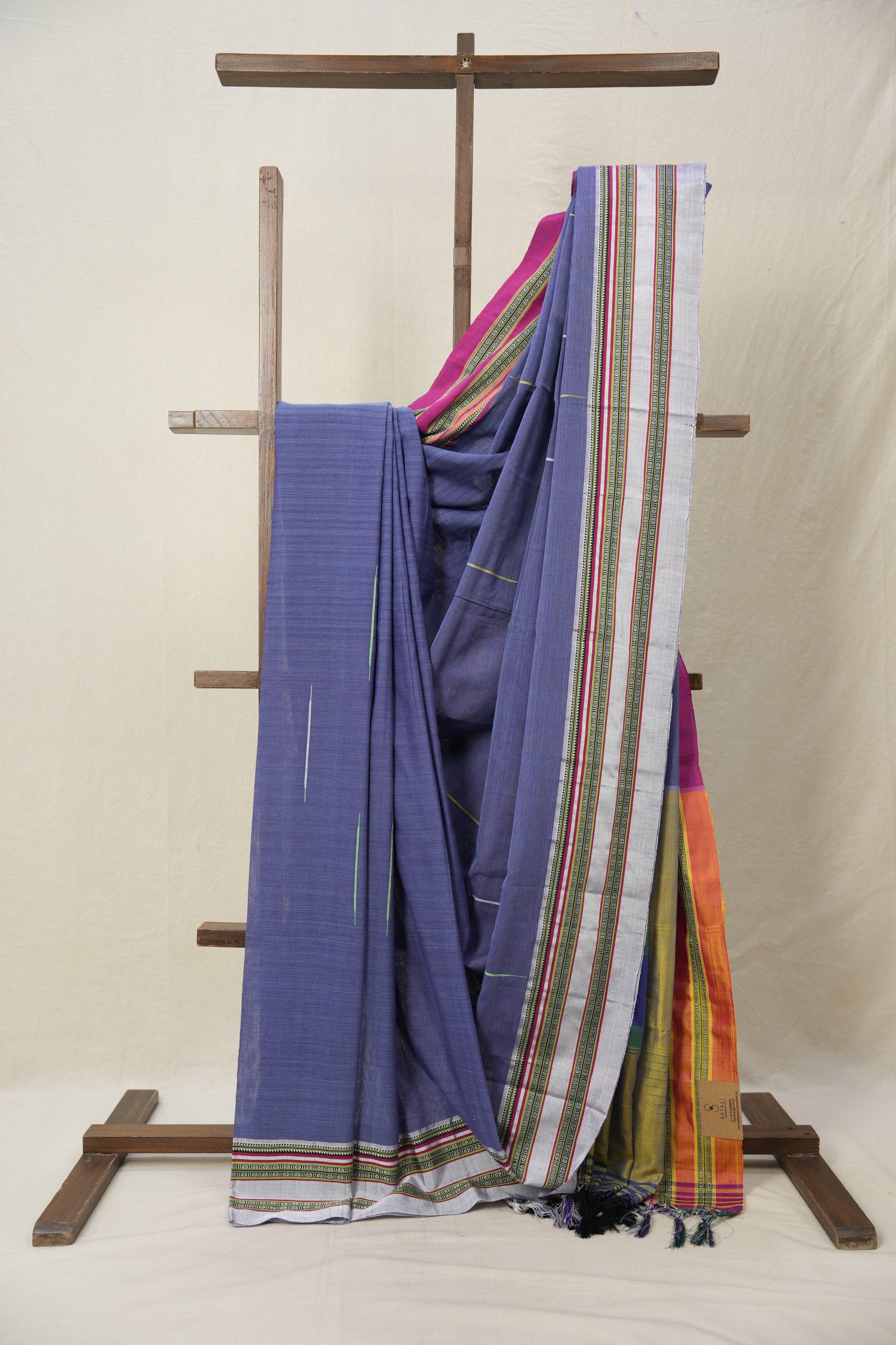 Blue Cotton Ilkal Saree With Gayatri Border - SRBCIS845