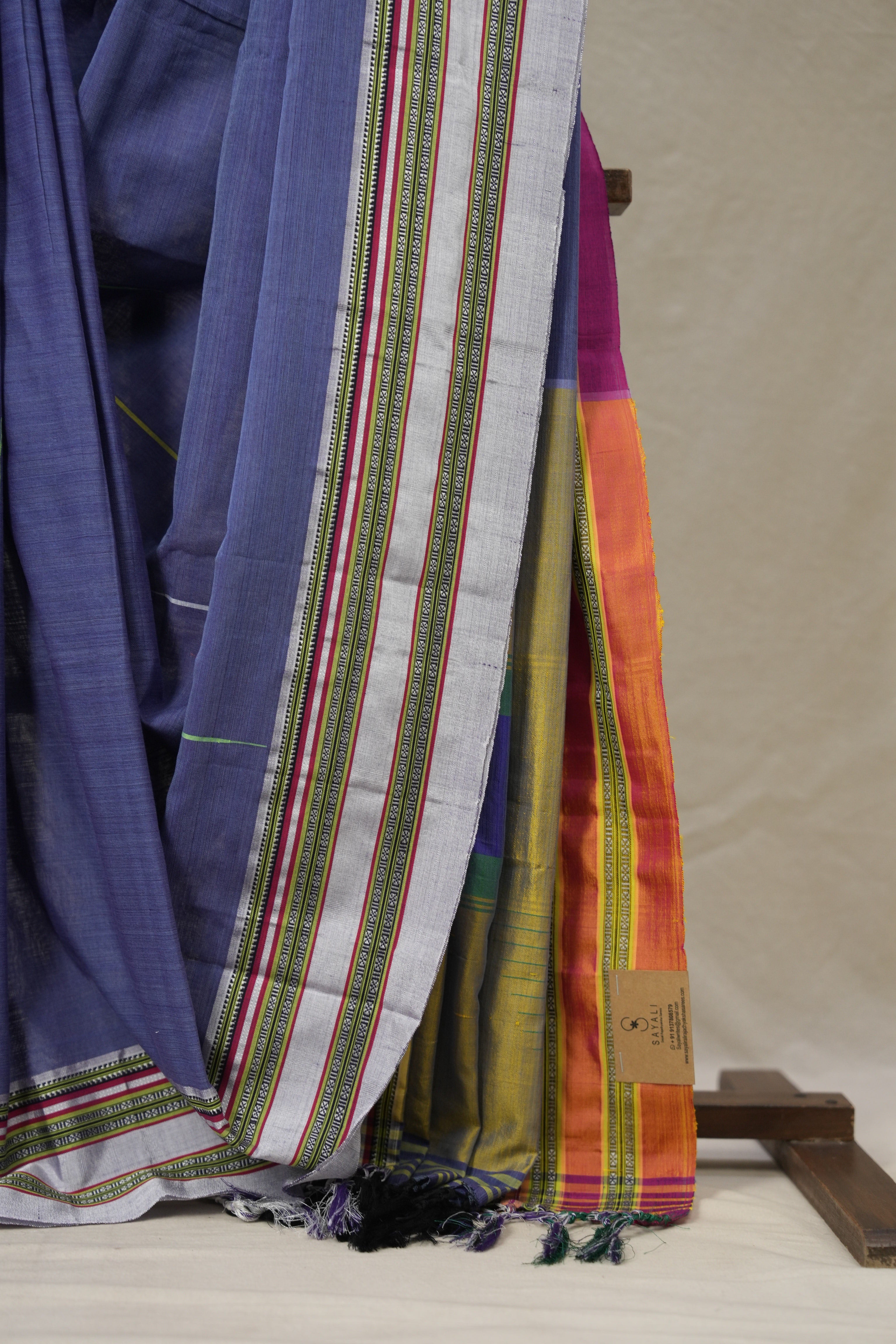 Blue Cotton Ilkal Saree With Gayatri Border - SRBCIS845