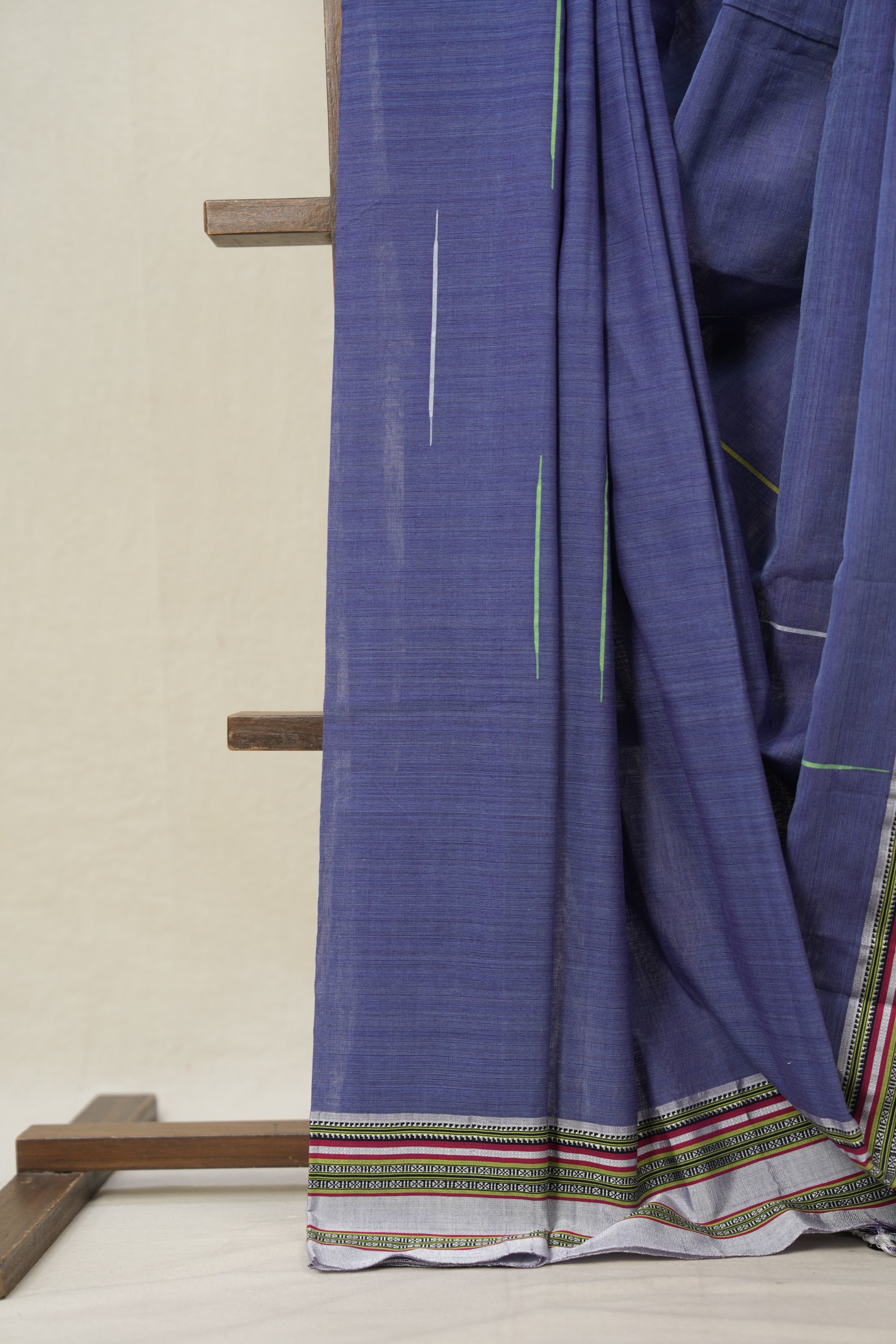 Blue Cotton Ilkal Saree With Gayatri Border - SRBCIS845