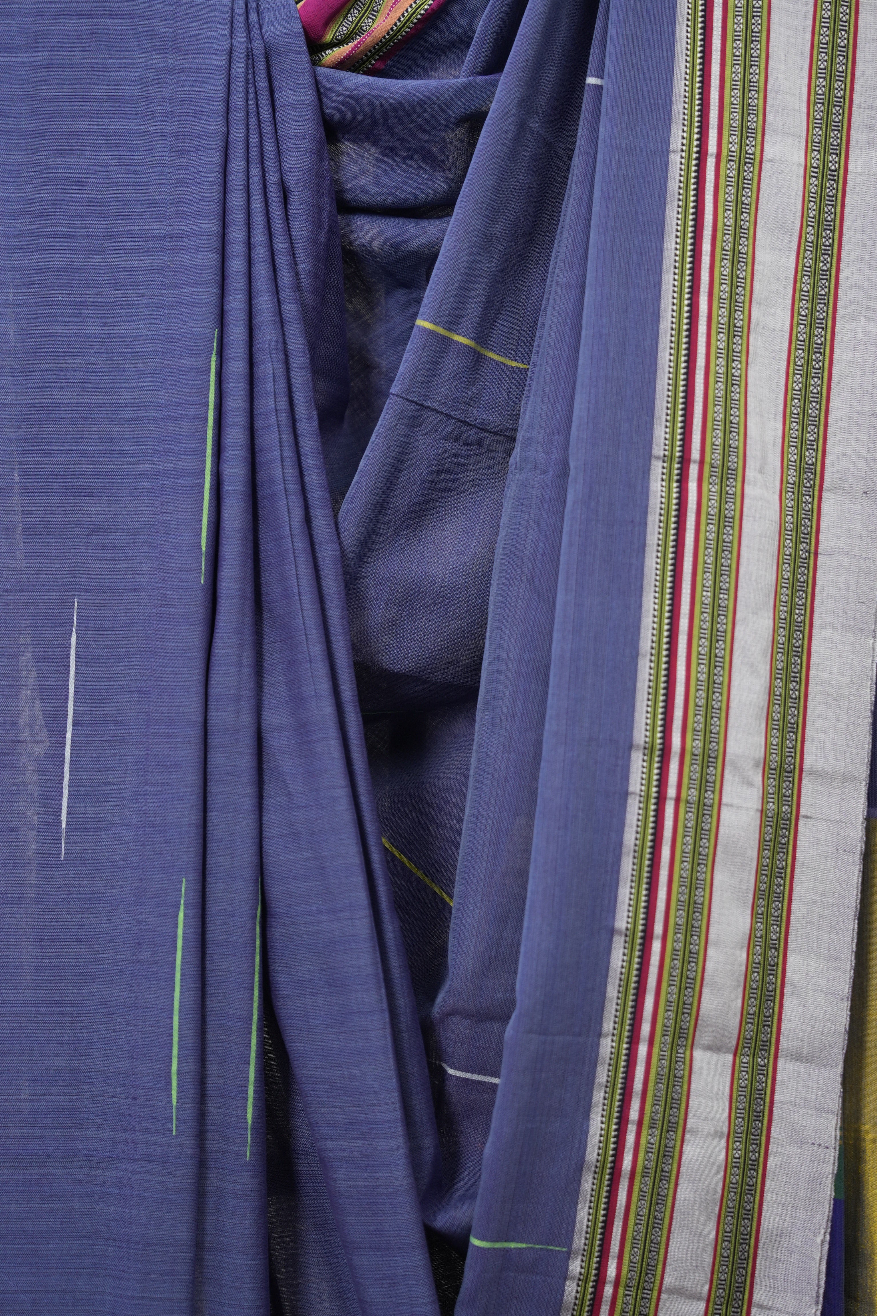 Blue Cotton Ilkal Saree With Gayatri Border - SRBCIS845