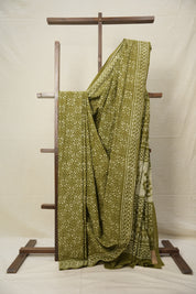 Olive Green HBP Cotton Saree - SROGCS2762