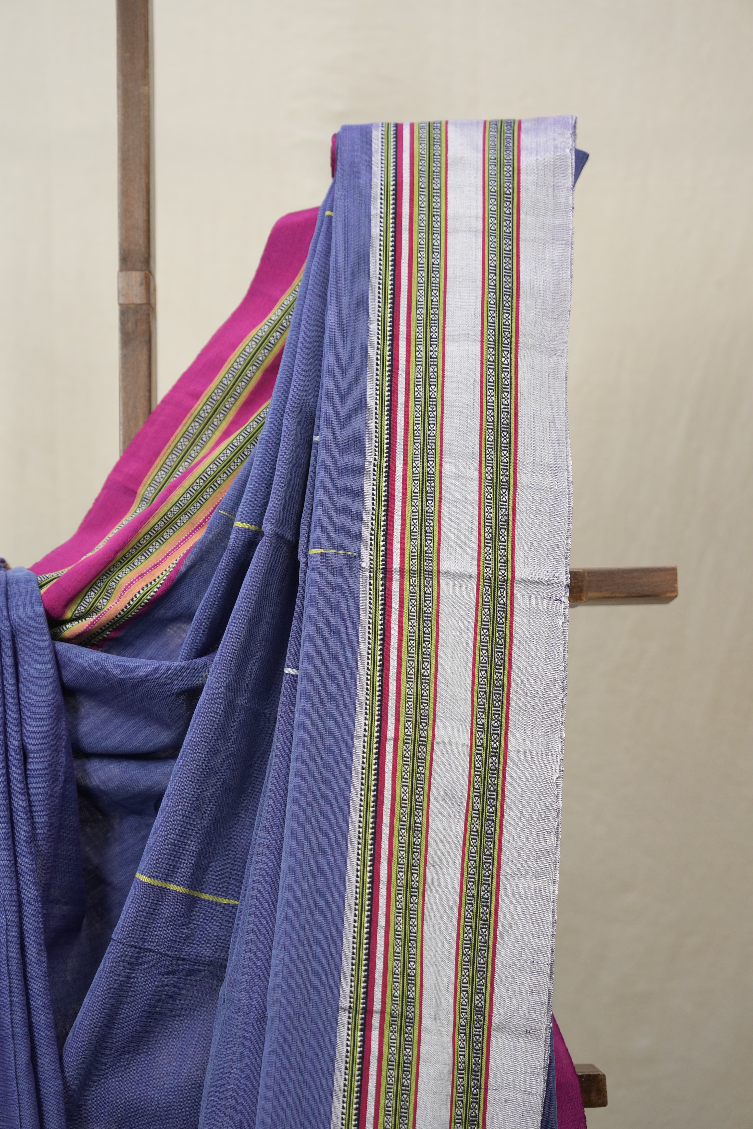 Blue Cotton Ilkal Saree With Gayatri Border - SRBCIS845