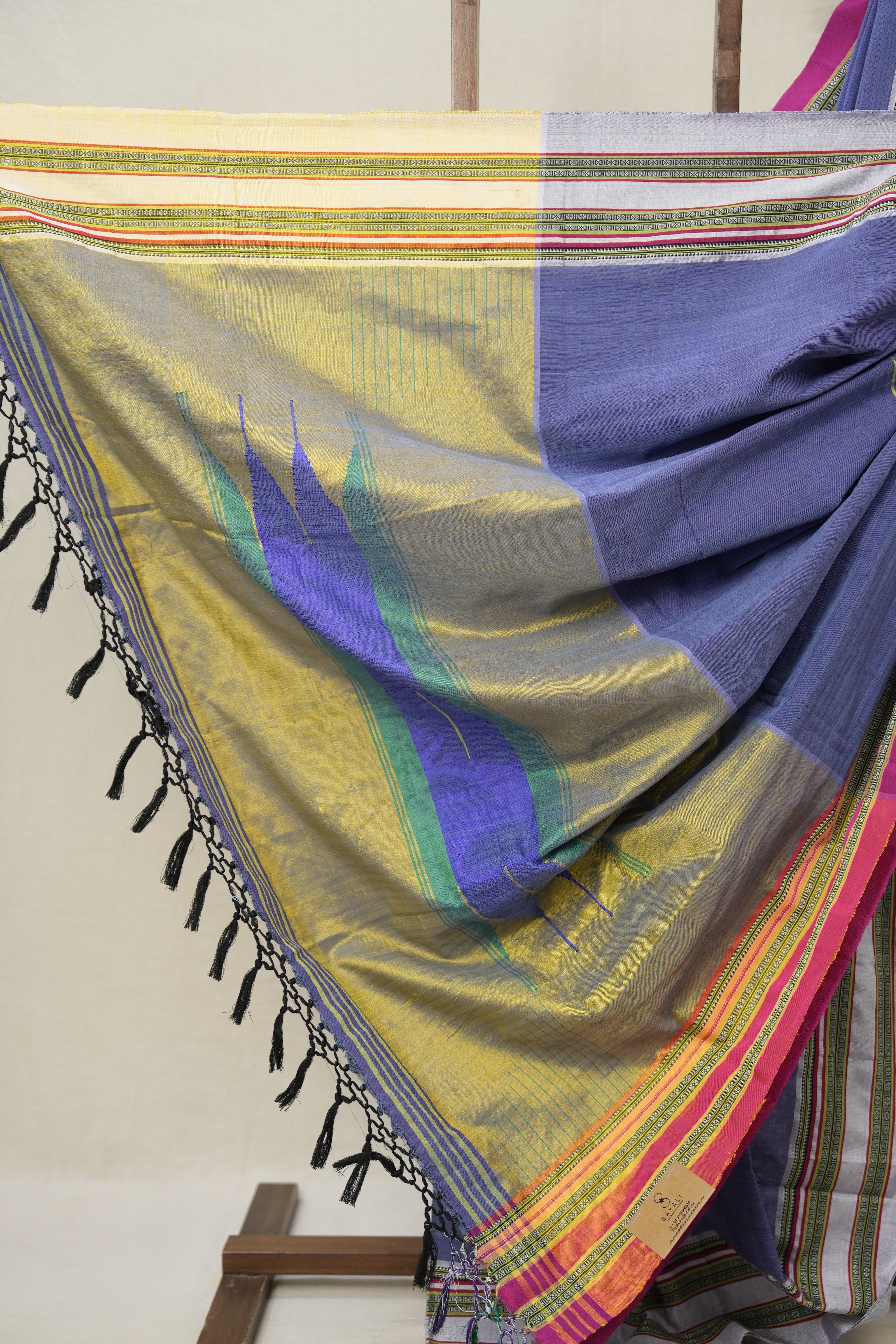 Blue Cotton Ilkal Saree With Gayatri Border - SRBCIS845