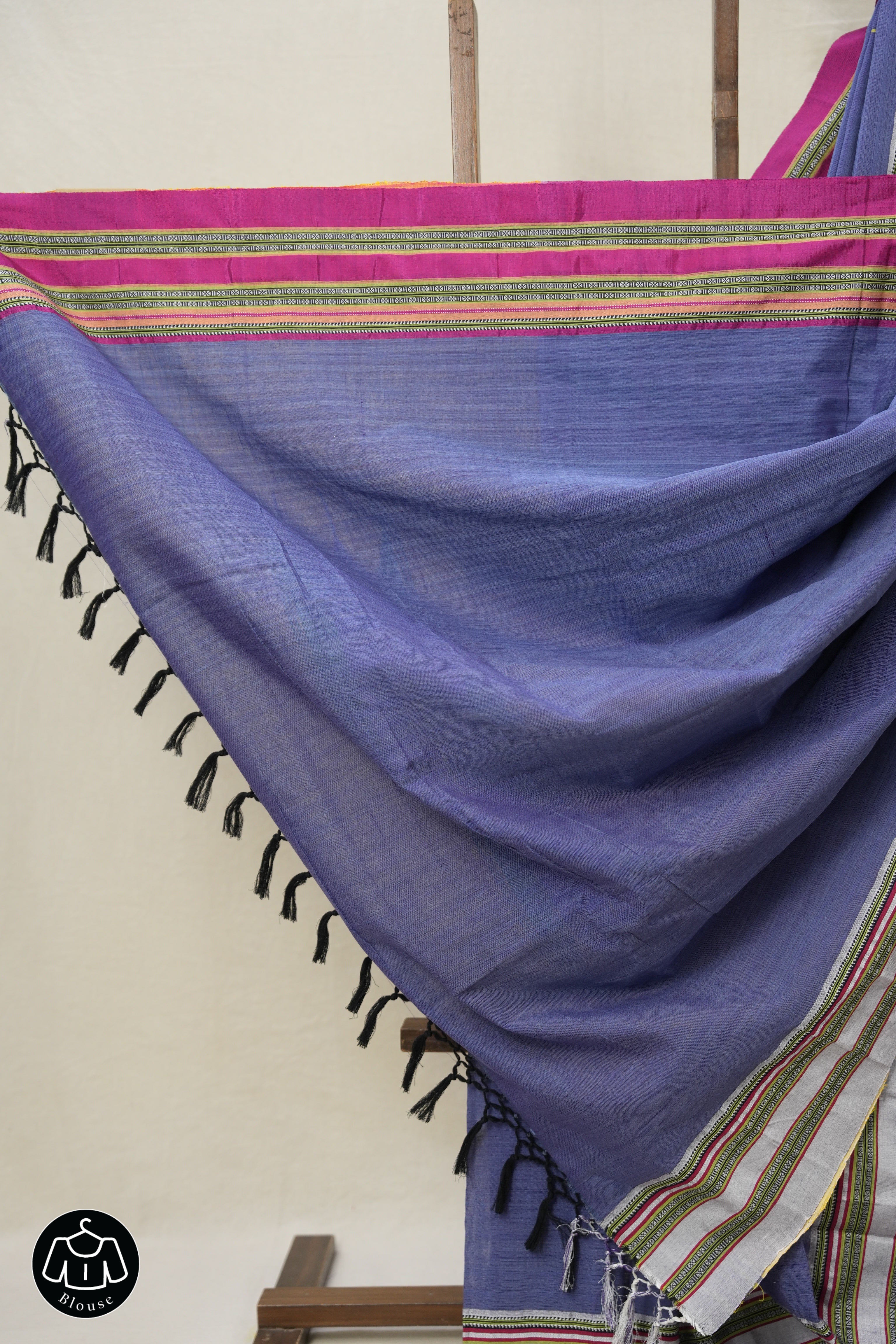 Blue Cotton Ilkal Saree With Gayatri Border - SRBCIS845