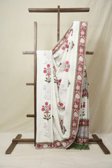 White HBP Cotton Saree - SRWCS3247