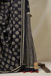 Black Cream HBP Cotton Saree - SRBCCS3097