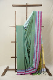 Dusty Green Cotton Ilkal Saree With Gayatri Border - SRDGCIS846