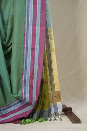 Dusty Green Cotton Ilkal Saree With Gayatri Border - SRDGCIS846