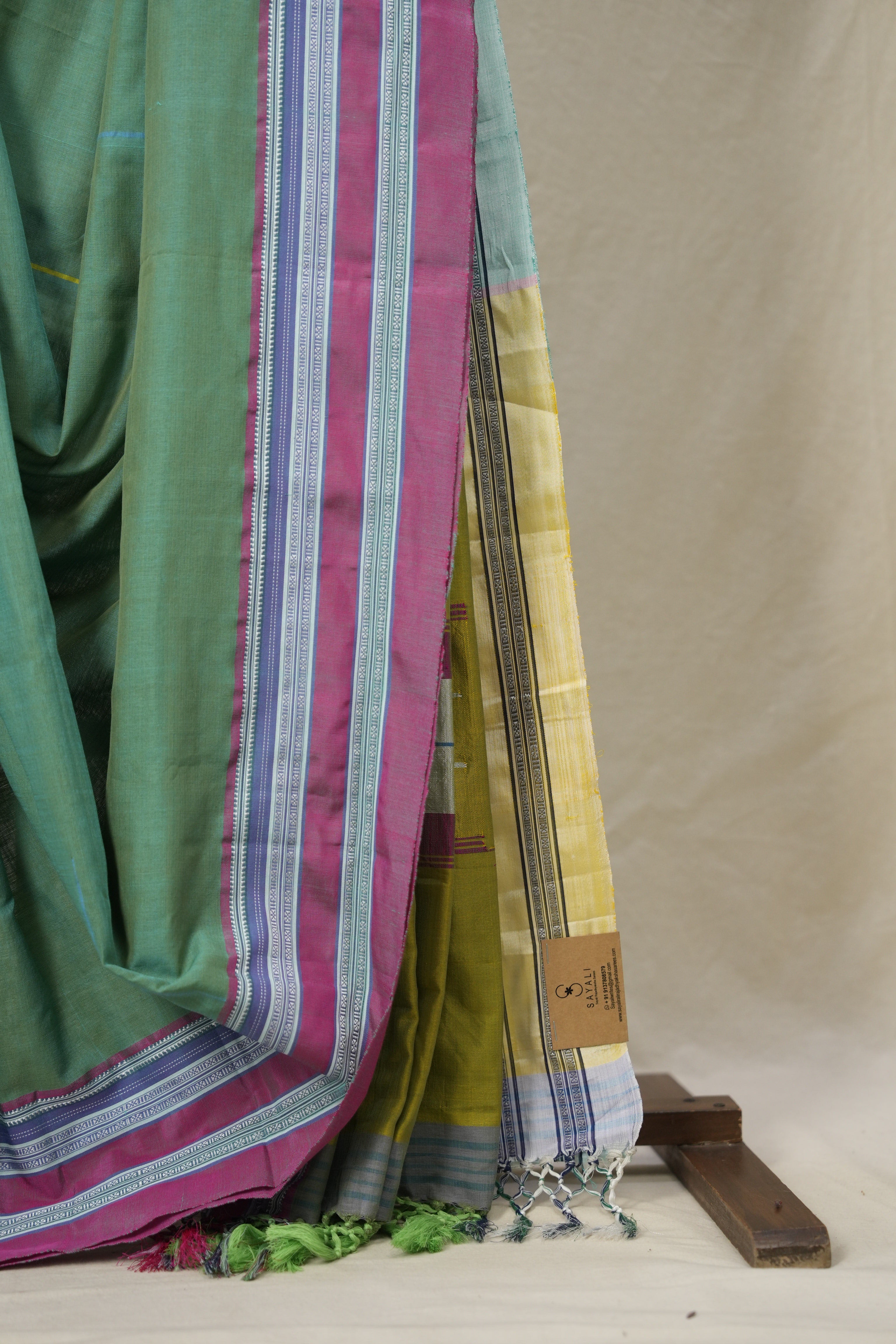 Dusty Green Cotton Ilkal Saree With Gayatri Border - SRDGCIS846