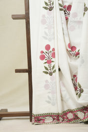 White HBP Cotton Saree - SRWCS3247