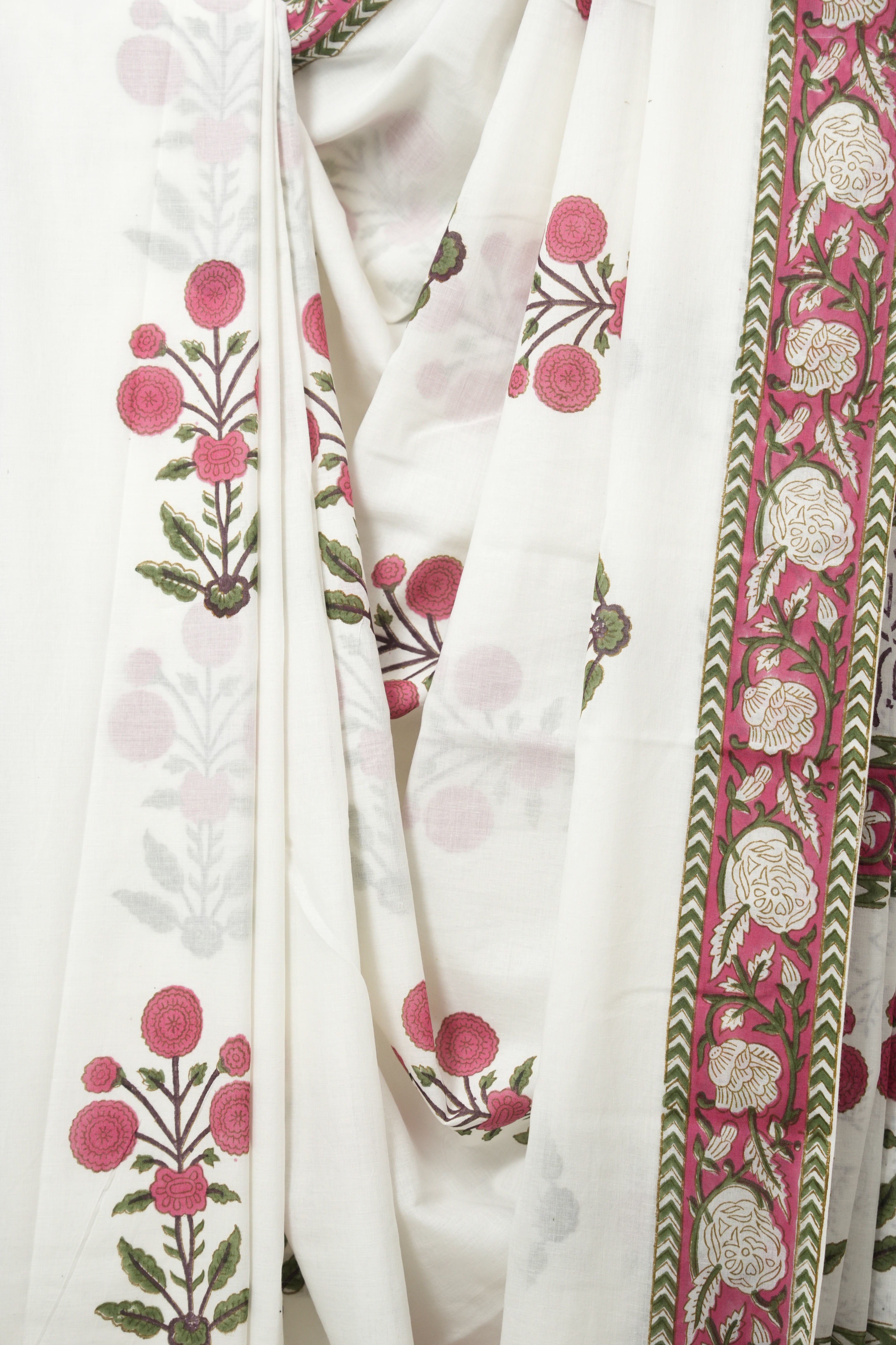 White HBP Cotton Saree - SRWCS3247