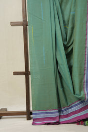 Dusty Green Cotton Ilkal Saree With Gayatri Border - SRDGCIS846