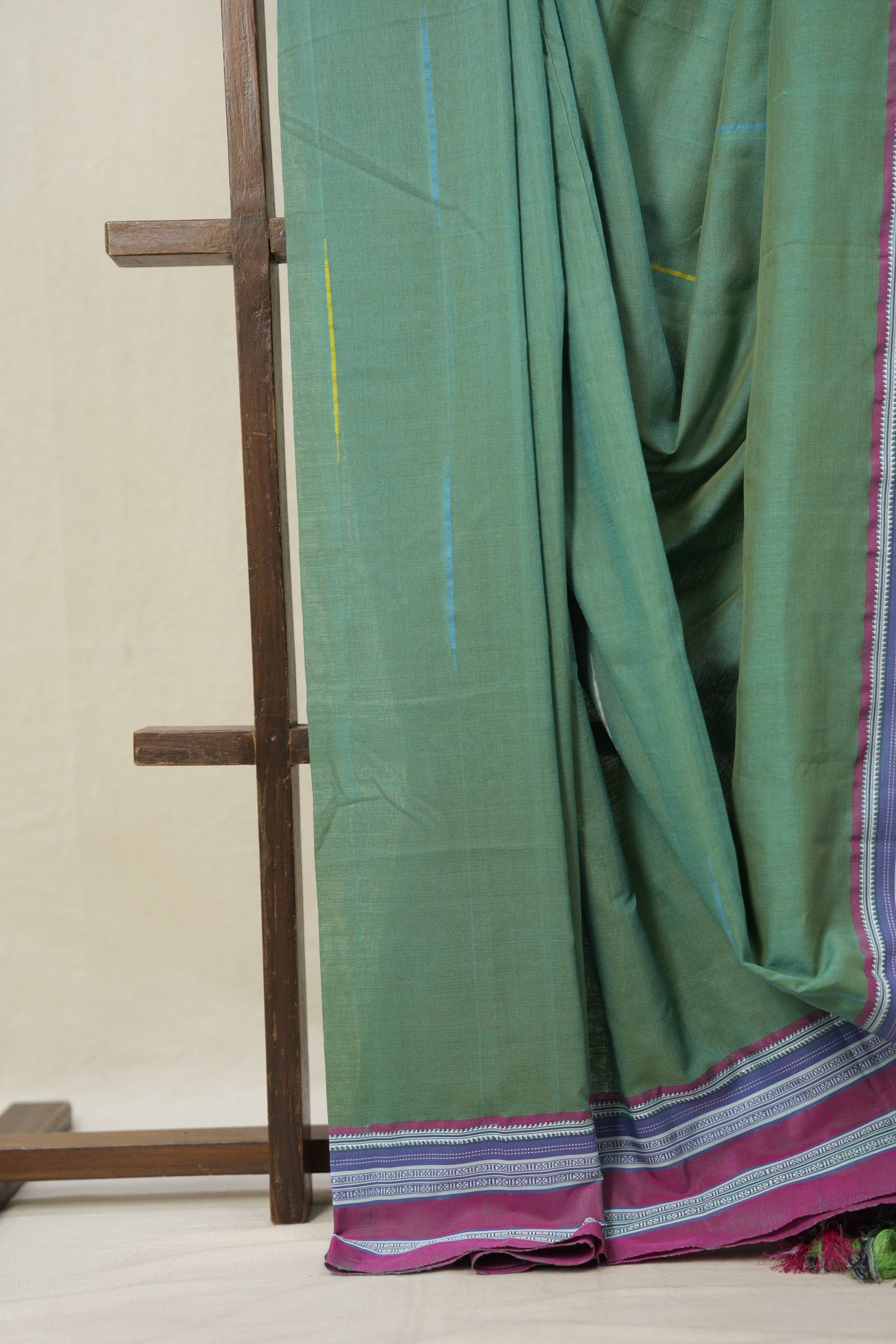 Dusty Green Cotton Ilkal Saree With Gayatri Border - SRDGCIS846