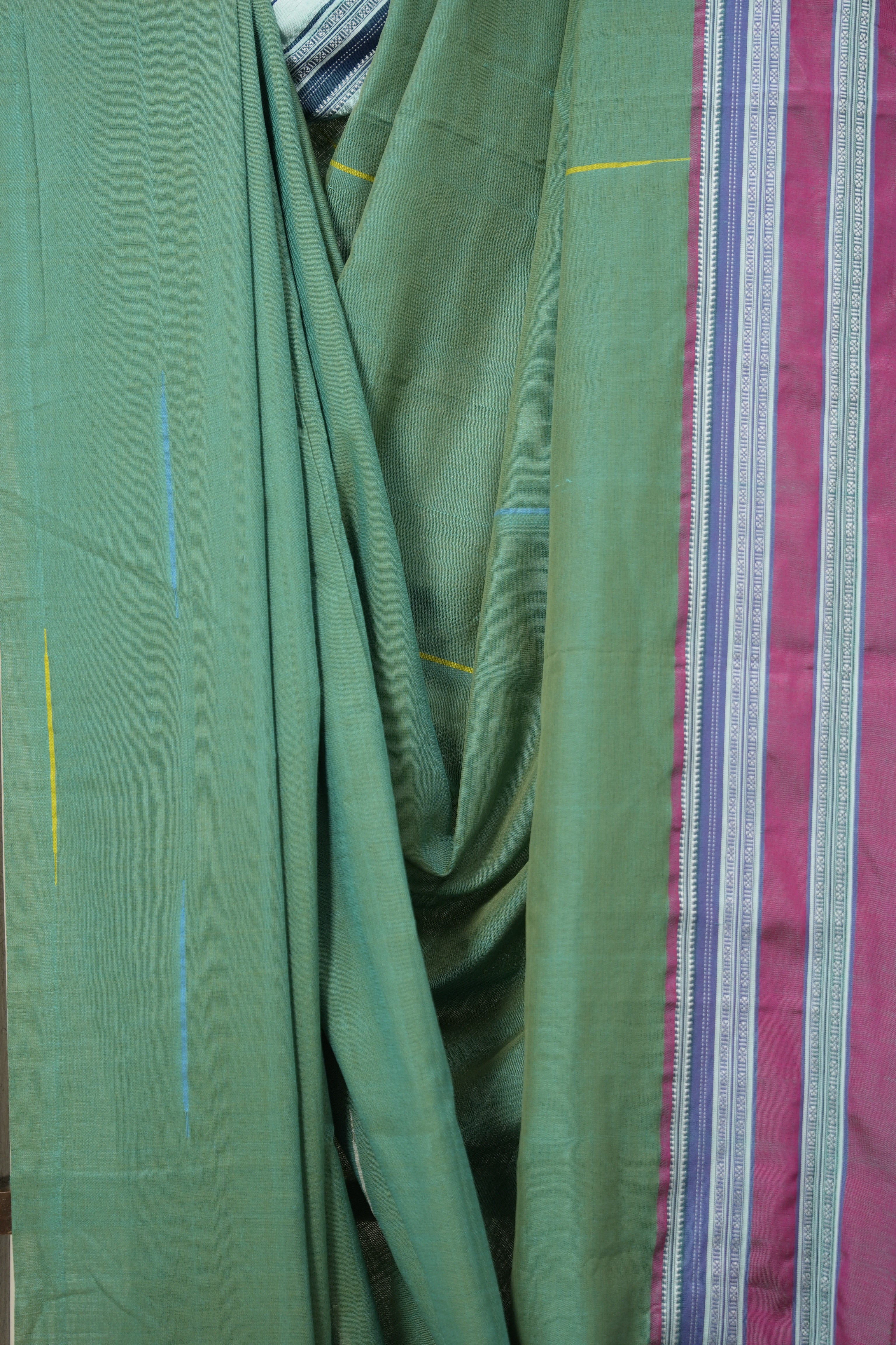 Dusty Green Cotton Ilkal Saree With Gayatri Border - SRDGCIS846