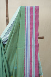 Dusty Green Cotton Ilkal Saree With Gayatri Border - SRDGCIS846