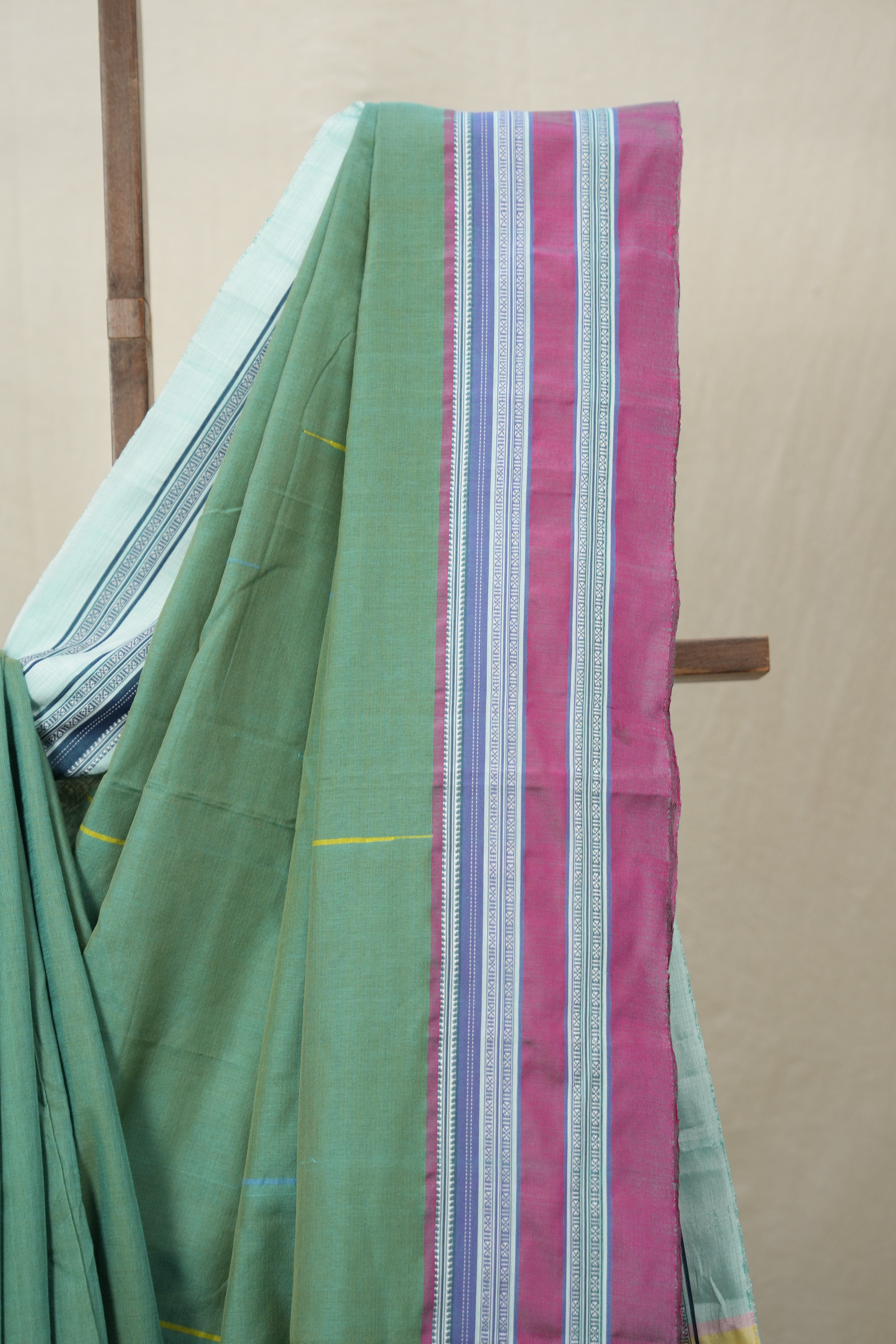 Dusty Green Cotton Ilkal Saree With Gayatri Border - SRDGCIS846