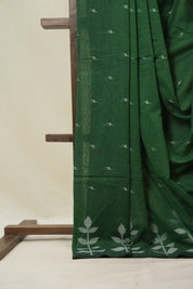 Bottle Green Bengal Cotton Jamdani Saree - SRBGBCJS253