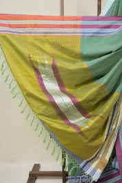 Dusty Green Cotton Ilkal Saree With Gayatri Border - SRDGCIS846