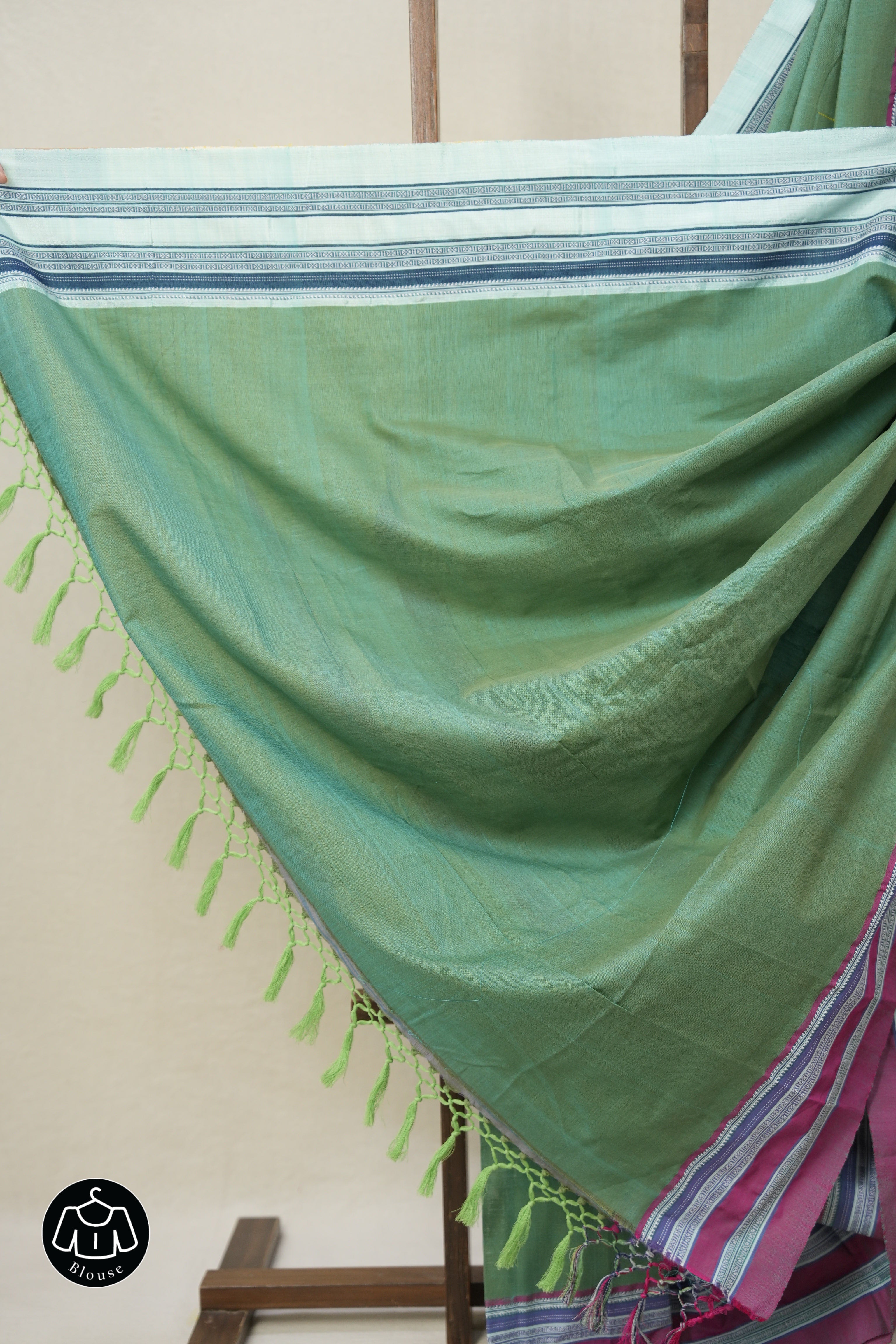 Dusty Green Cotton Ilkal Saree With Gayatri Border - SRDGCIS846