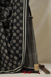 Black White HBP Cotton Saree - SRBWCS3100