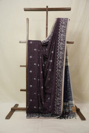 Plum Bengal Cotton Jamdani Saree - SRPBCJS256