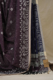 Plum Bengal Cotton Jamdani Saree - SRPBCJS256