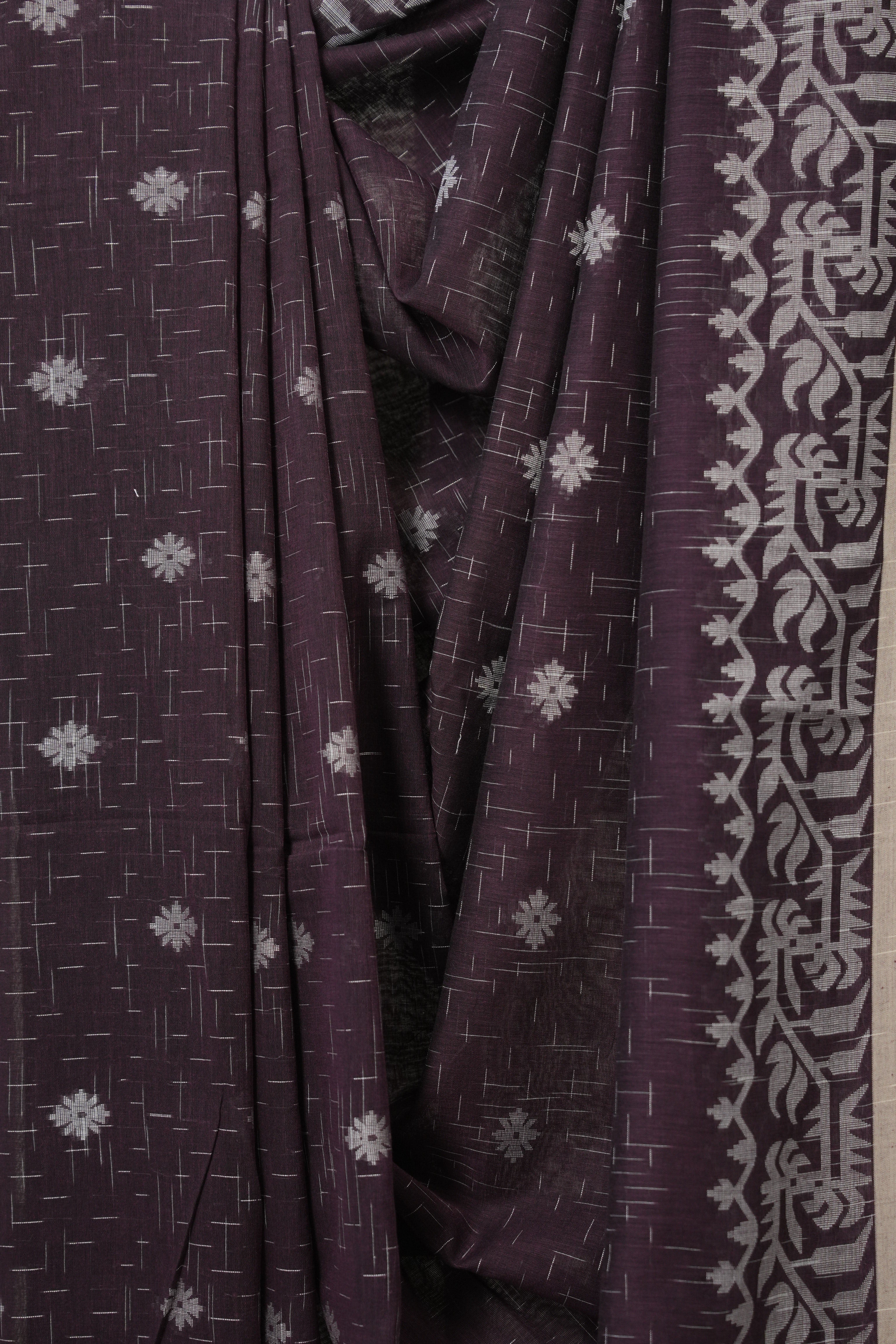 Plum Bengal Cotton Jamdani Saree - SRPBCJS256