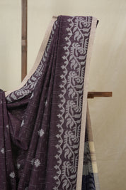 Plum Bengal Cotton Jamdani Saree - SRPBCJS256