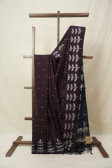 Plum Bengal Cotton Jamdani Saree - SRPBCJS251