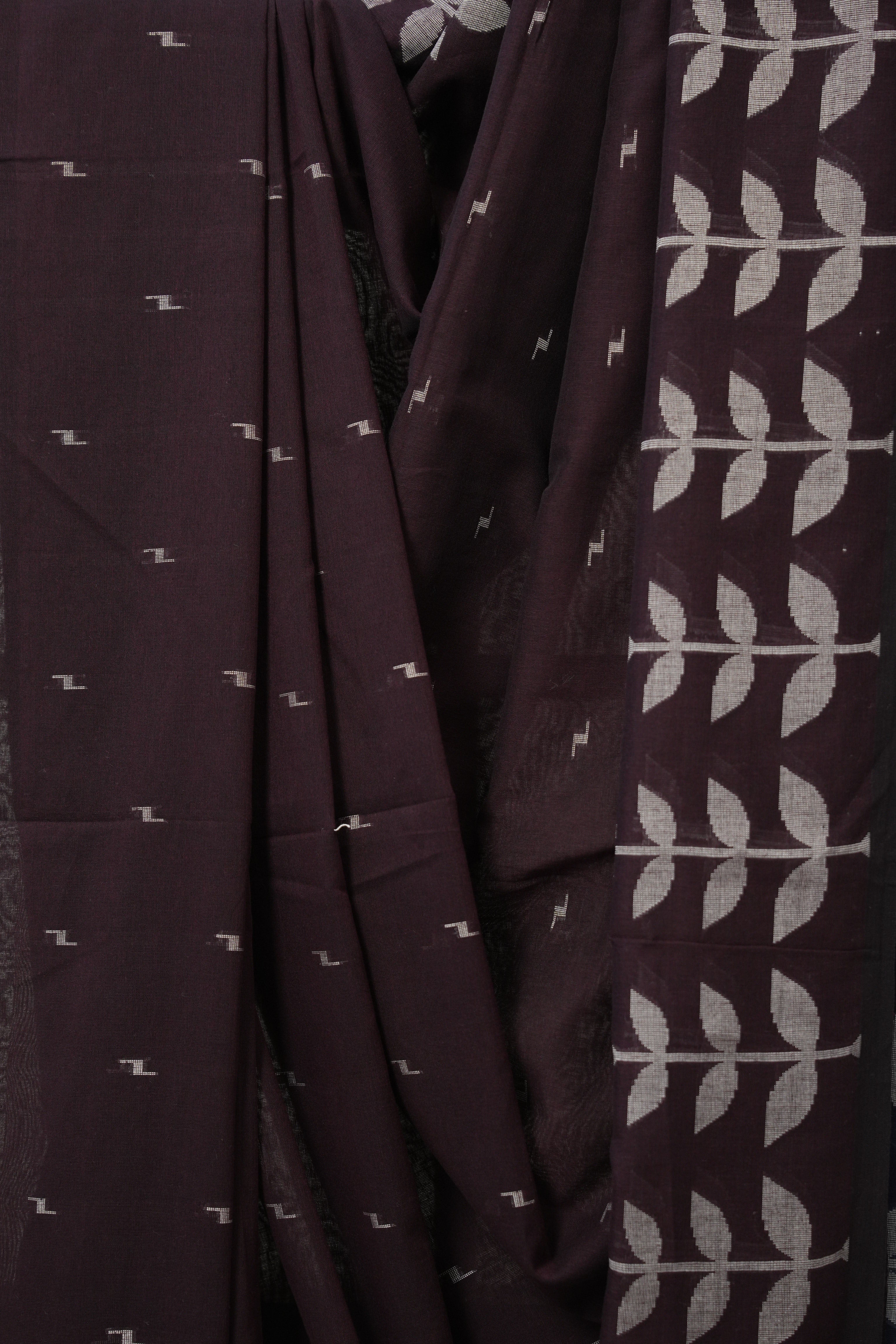 Plum Bengal Cotton Jamdani Saree - SRPBCJS251