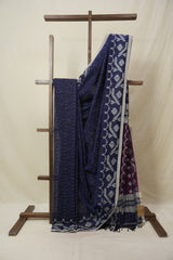 Navy Blue Bengal Cotton Jamdani Saree - SRNBBCJS249