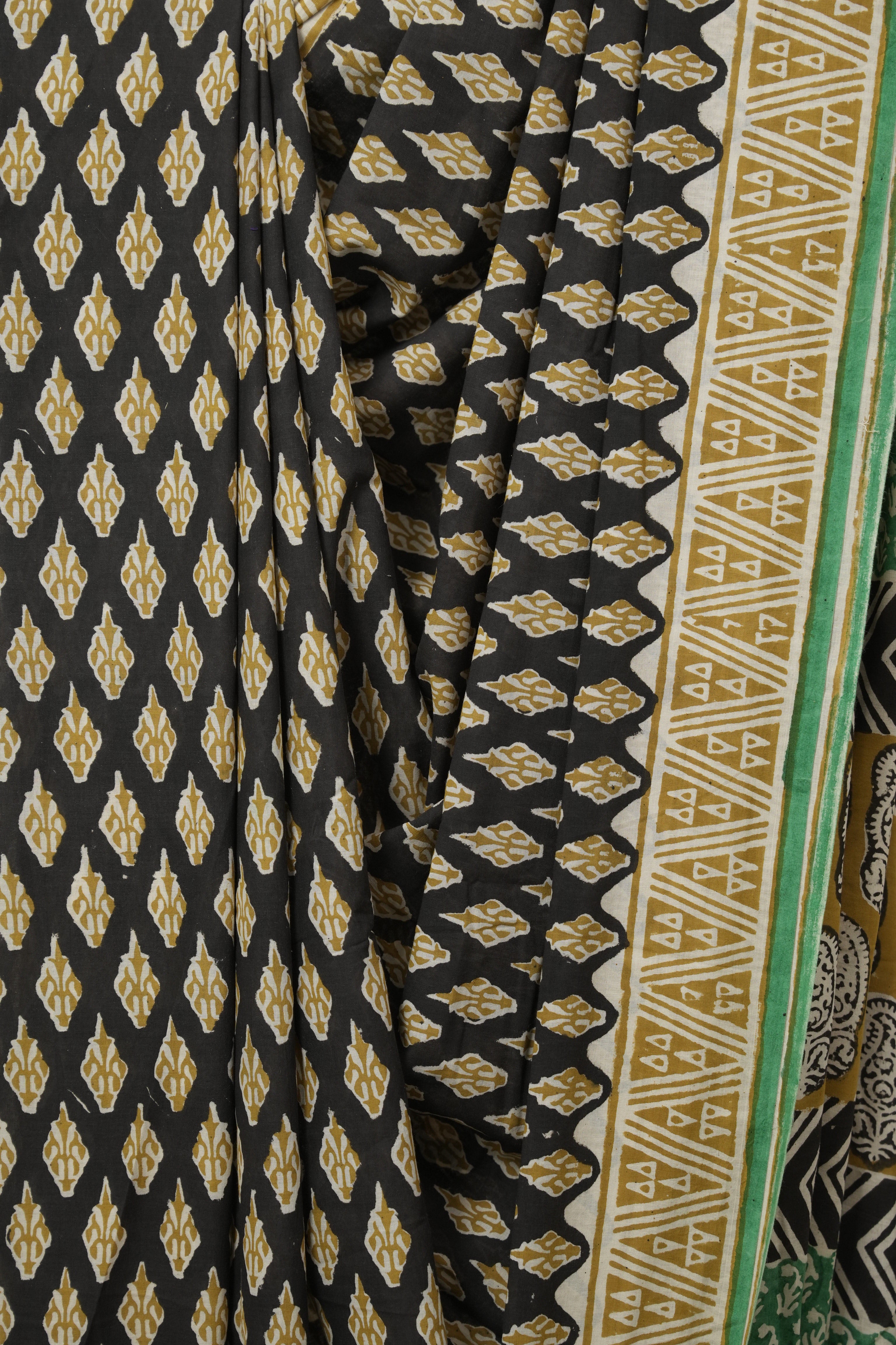 Black HBP Cotton Saree - SRBCS3250