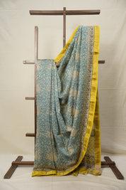 Teal Blue HBP Cotton Silk Saree With Maheshwari Border - SRTBCSS1277