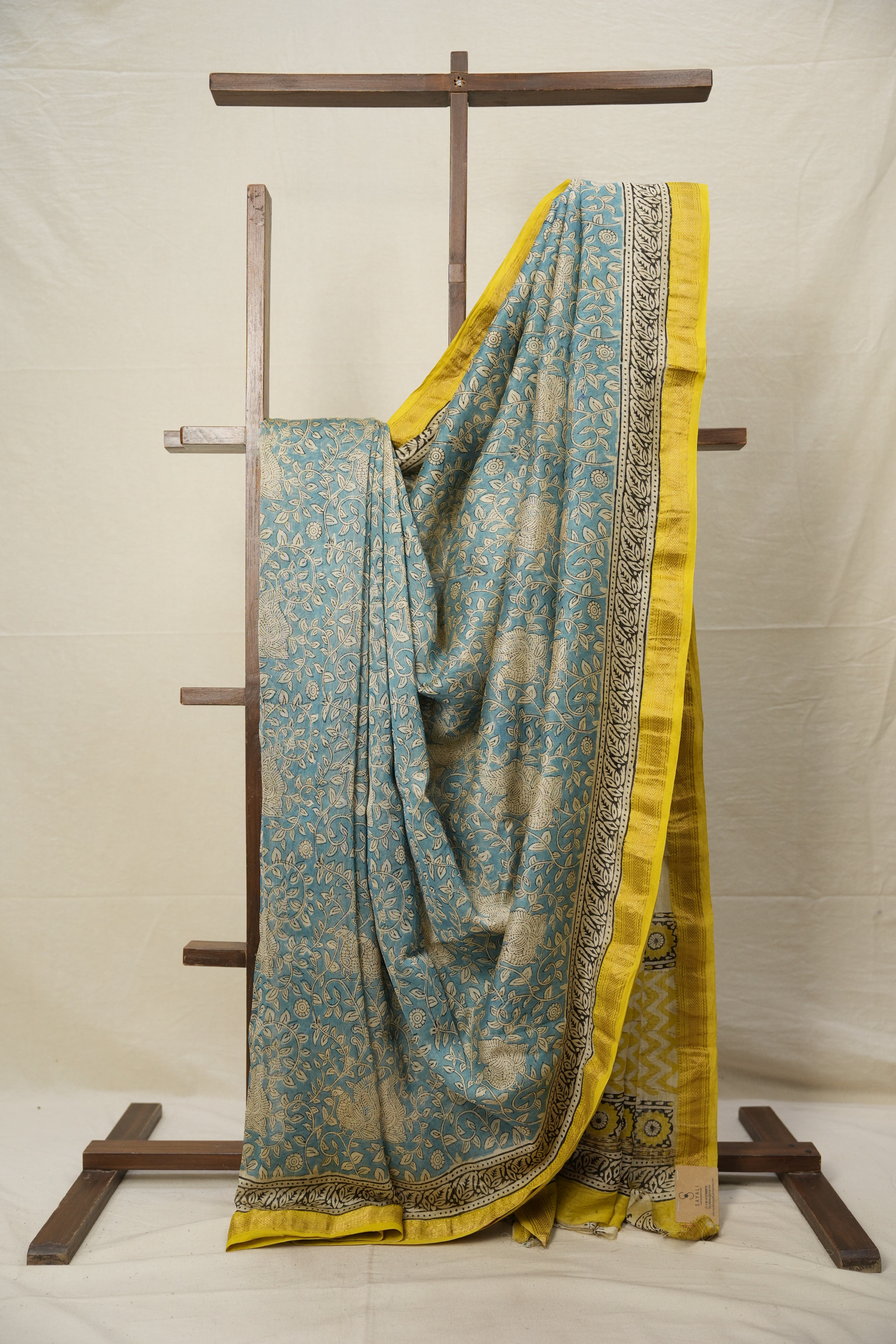 Teal Blue HBP Cotton Silk Saree With Maheshwari Border - SRTBCSS1277