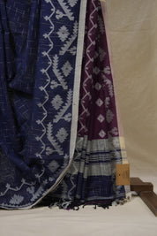 Navy Blue Bengal Cotton Jamdani Saree - SRNBBCJS249