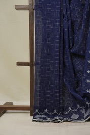 Navy Blue Bengal Cotton Jamdani Saree - SRNBBCJS249