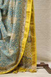 Teal Blue HBP Cotton Silk Saree With Maheshwari Border - SRTBCSS1277