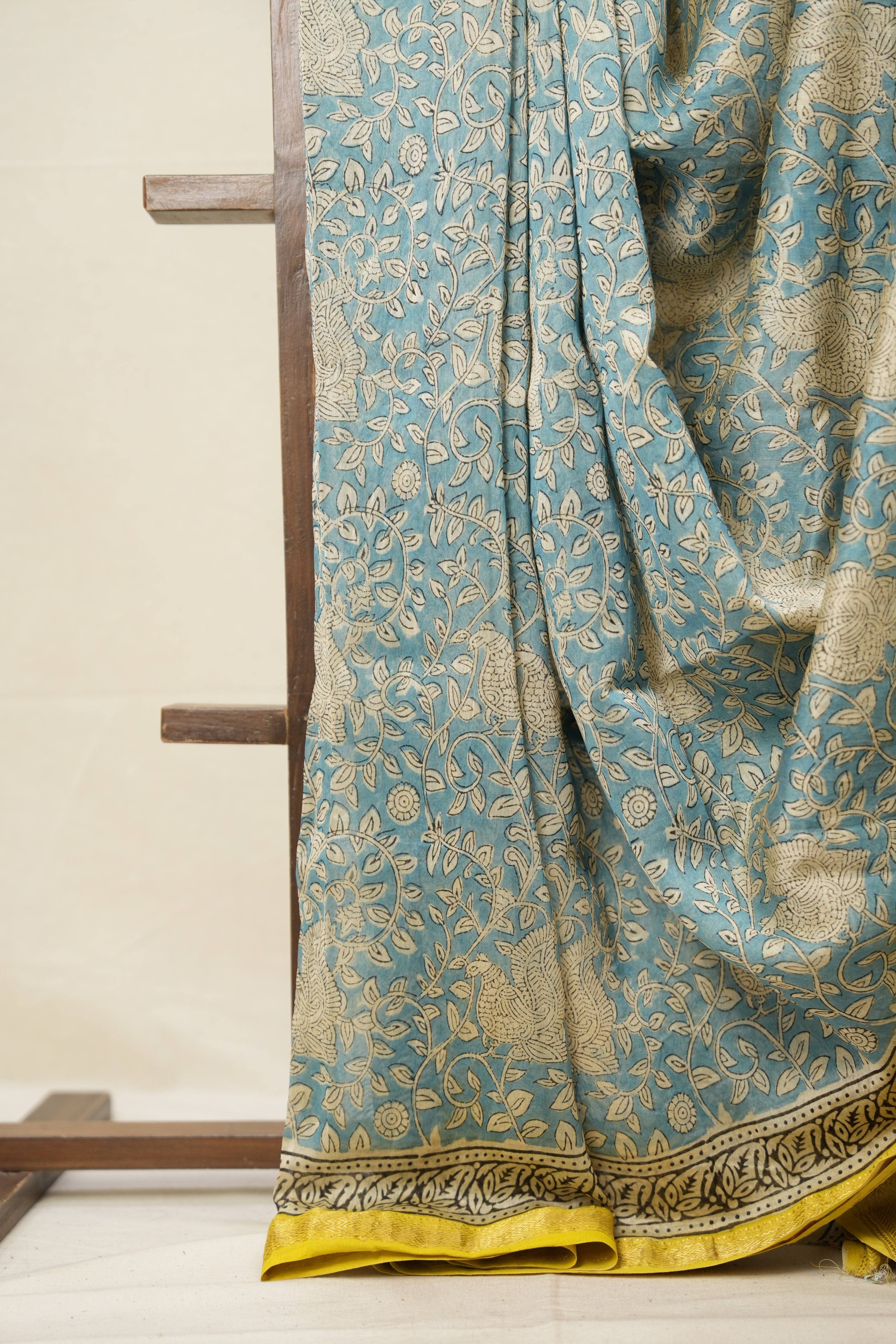 Teal Blue HBP Cotton Silk Saree With Maheshwari Border - SRTBCSS1277