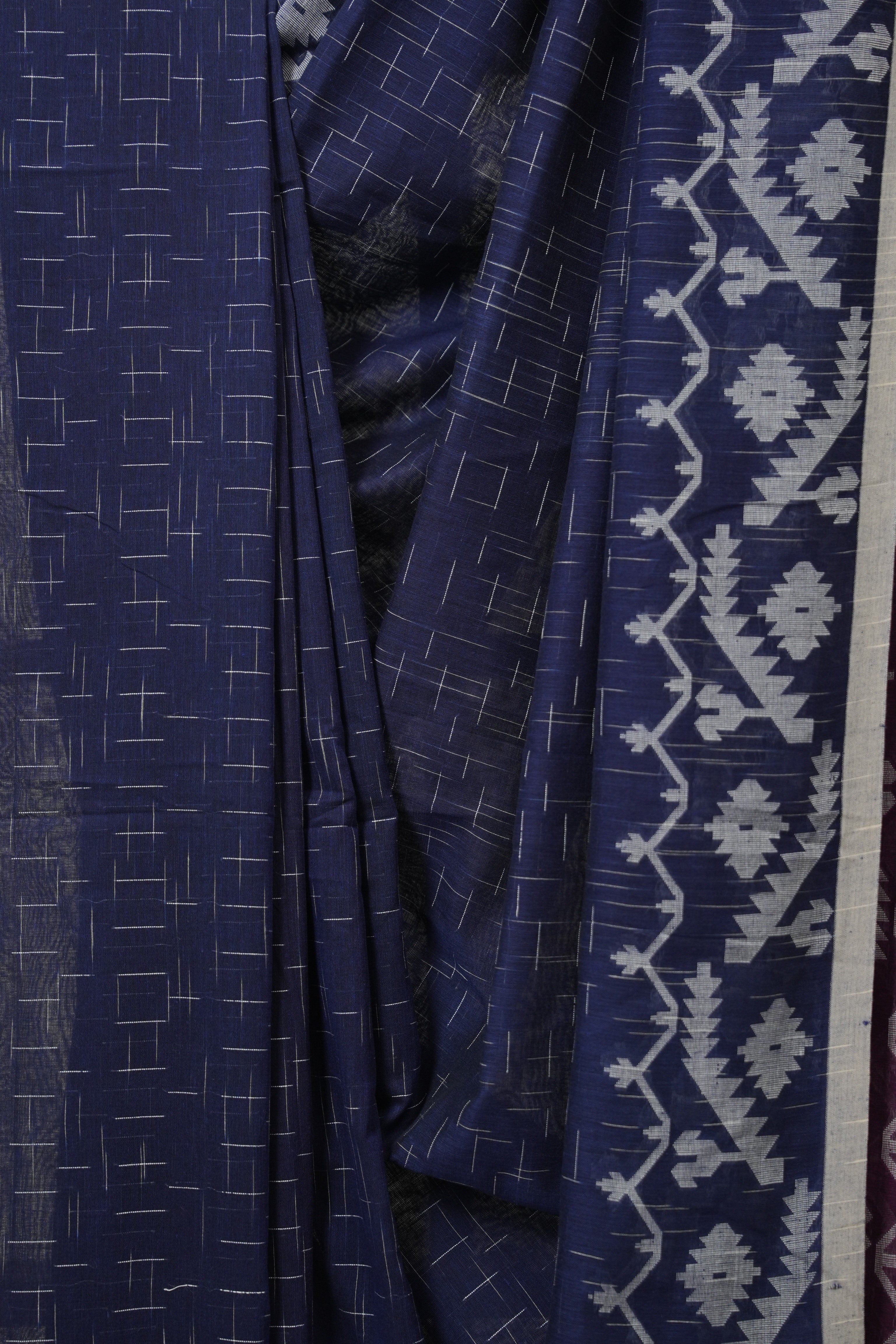 Navy Blue Bengal Cotton Jamdani Saree - SRNBBCJS249