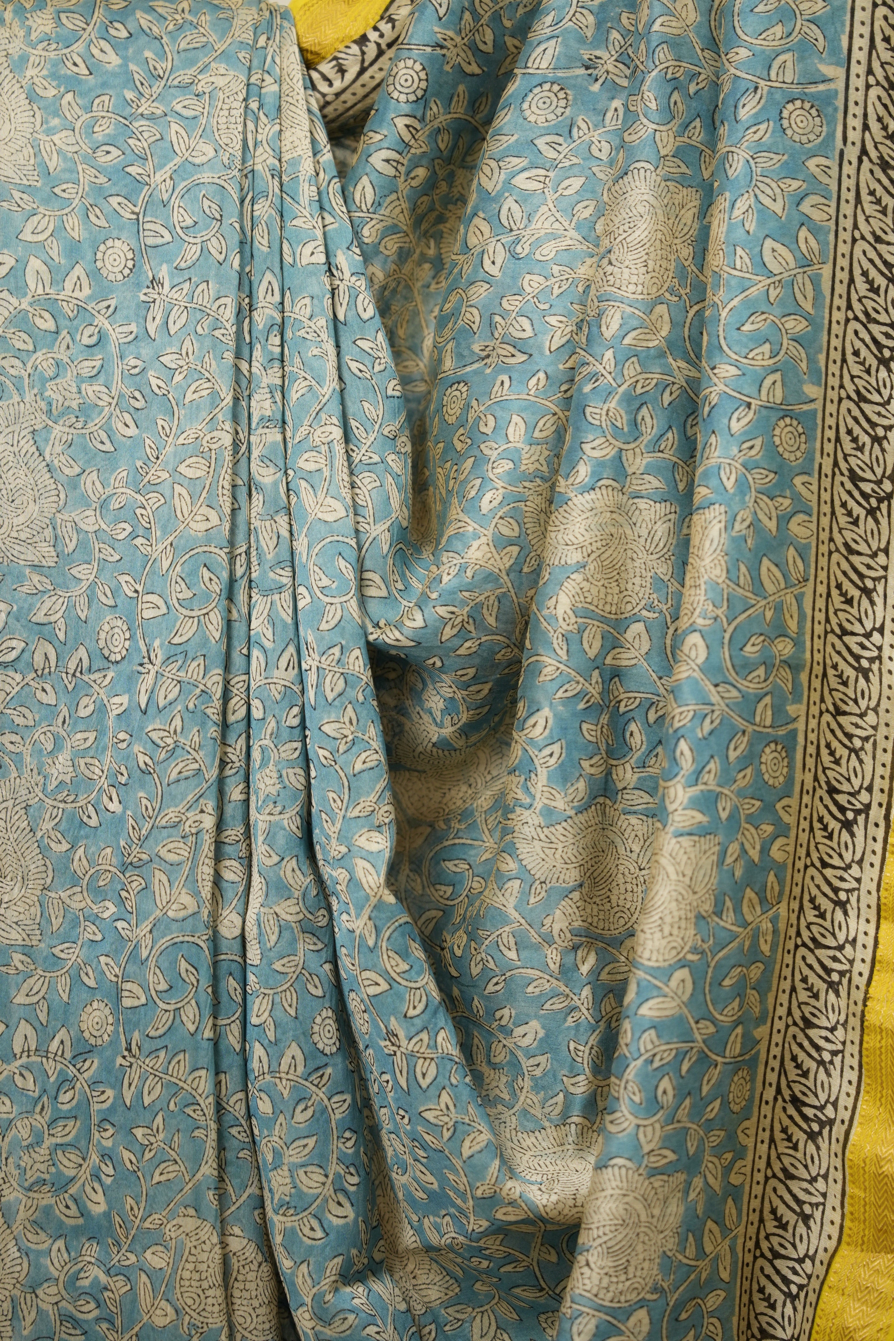 Teal Blue HBP Cotton Silk Saree With Maheshwari Border - SRTBCSS1277