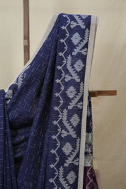 Navy Blue Bengal Cotton Jamdani Saree - SRNBBCJS249