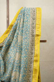Teal Blue HBP Cotton Silk Saree With Maheshwari Border - SRTBCSS1277
