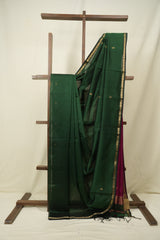 Bottle Green Maheshwari Saree - SRBGMS1396