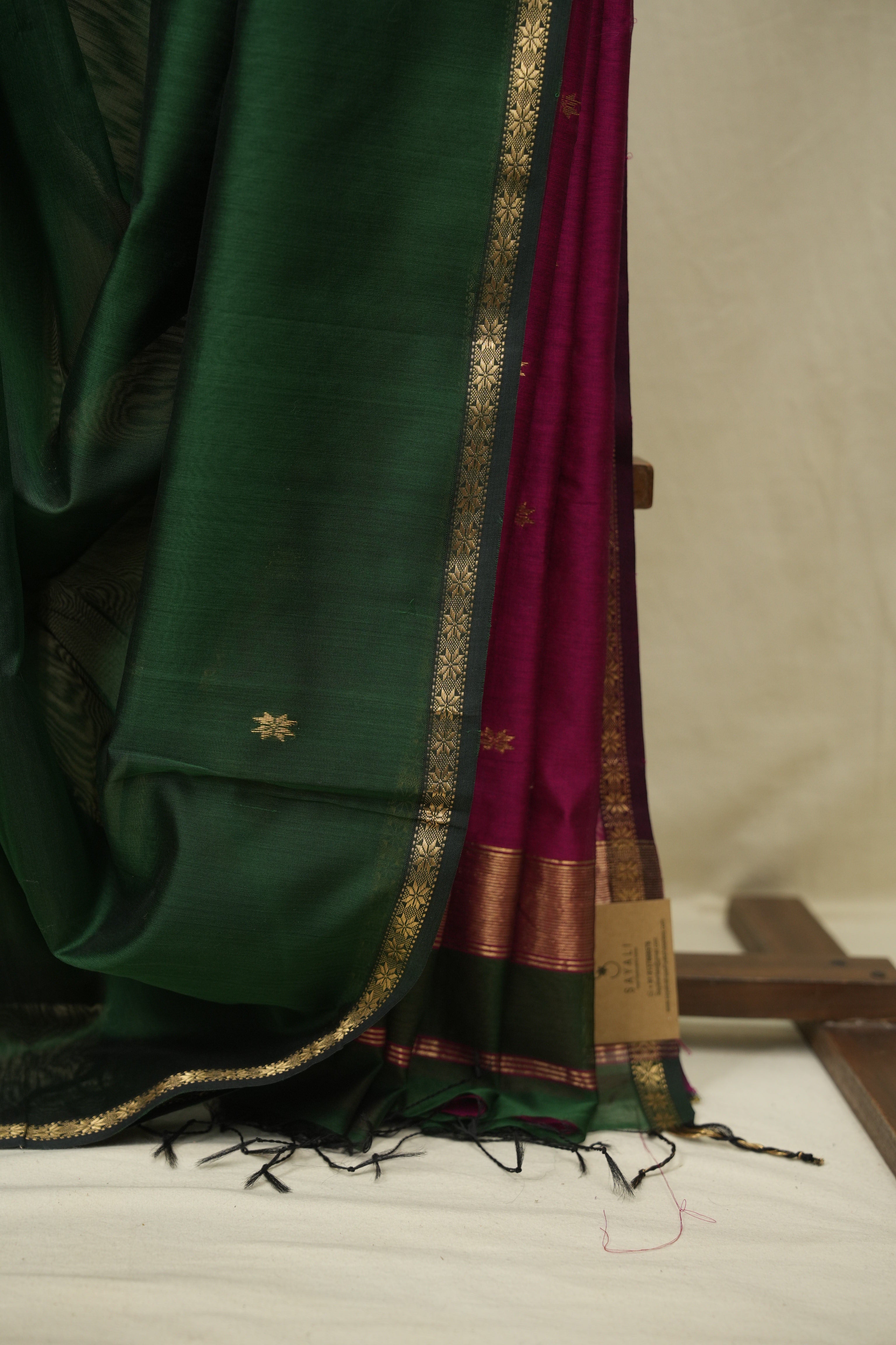 Bottle Green Maheshwari Saree - SRBGMS1396