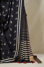 Black Cream HBP Cotton Saree - SRBCCS3103