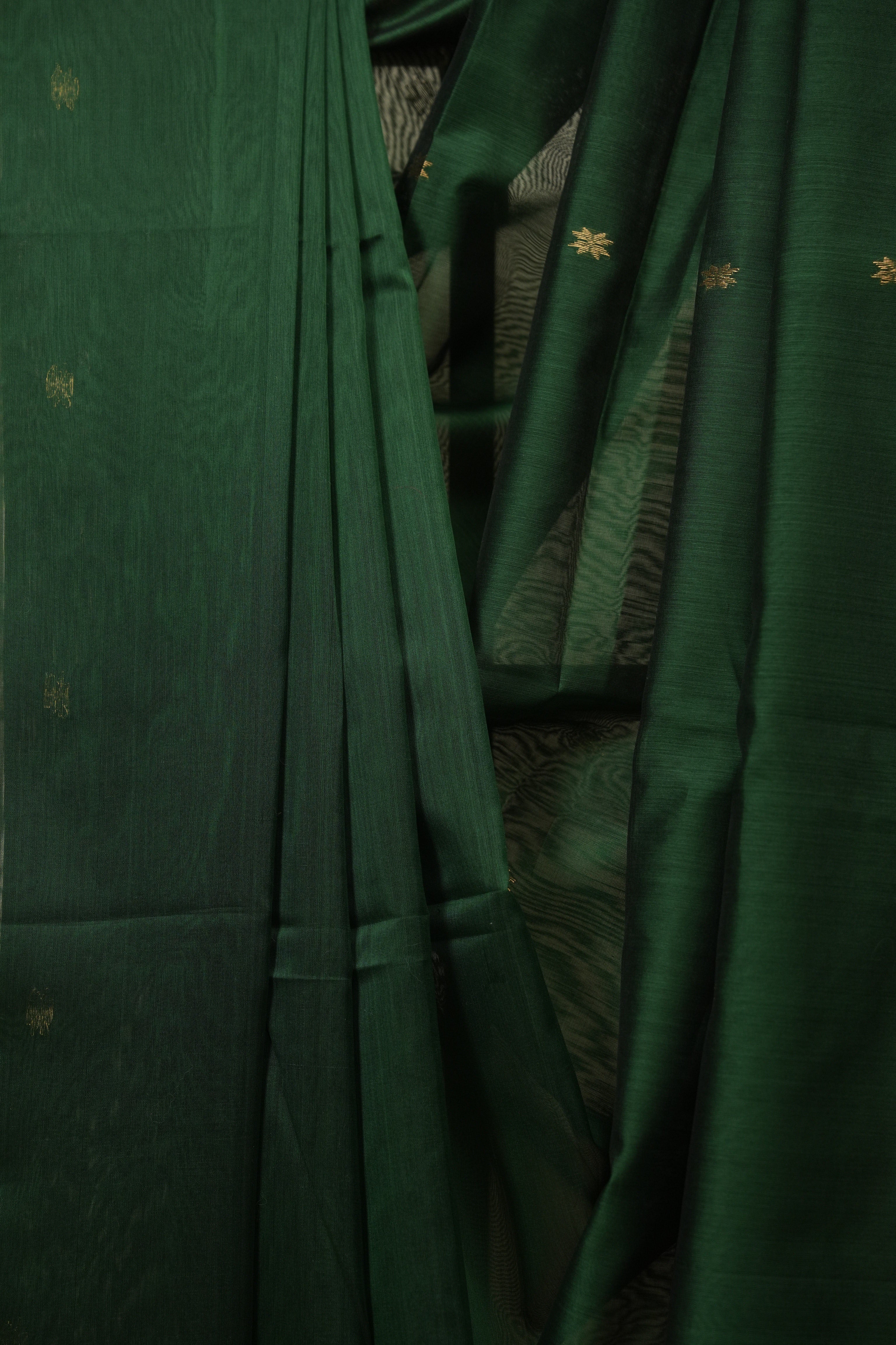 Bottle Green Maheshwari Saree - SRBGMS1396