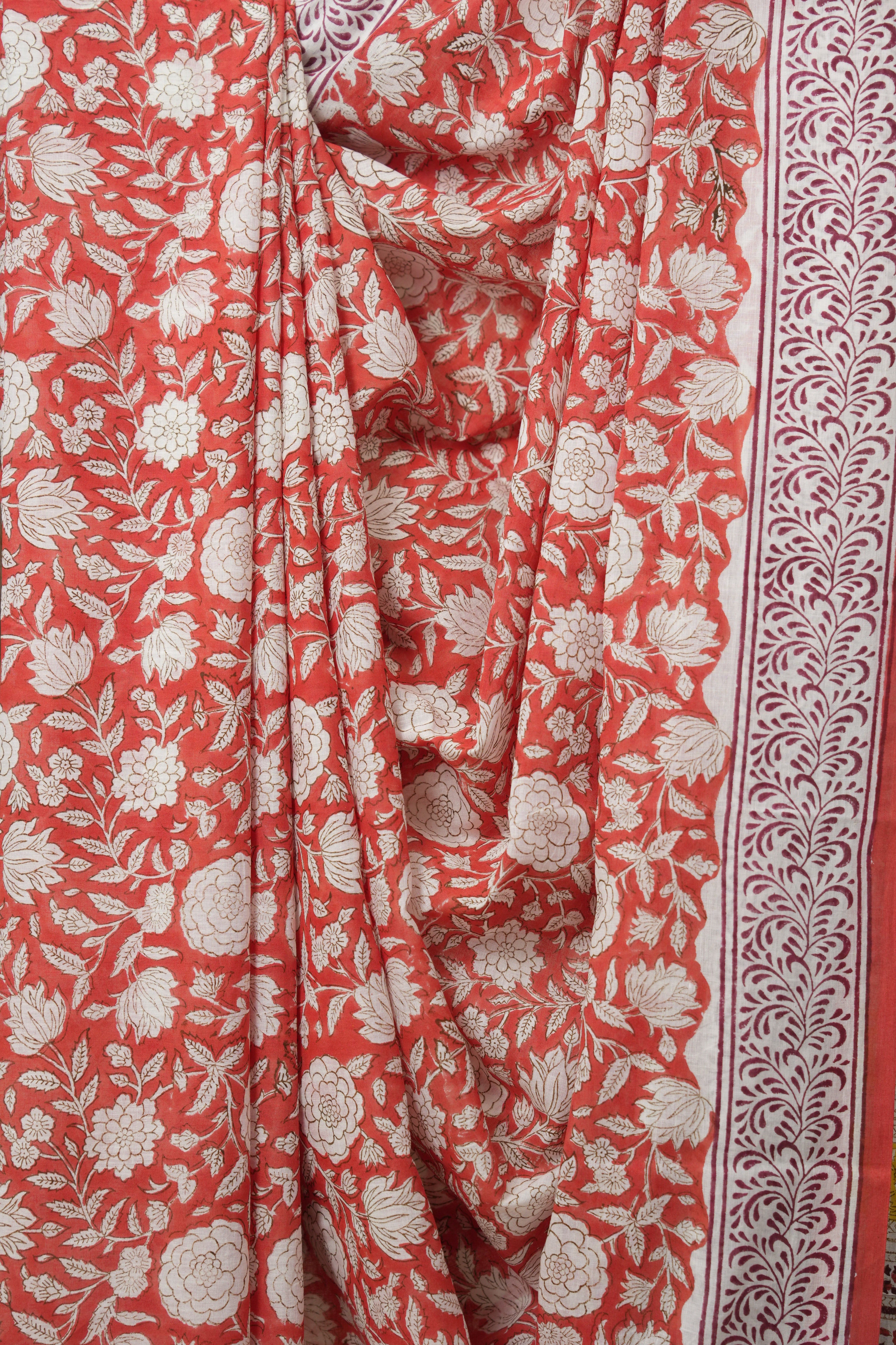 Tomato Red HBP Cotton Saree - SRTRCS3254