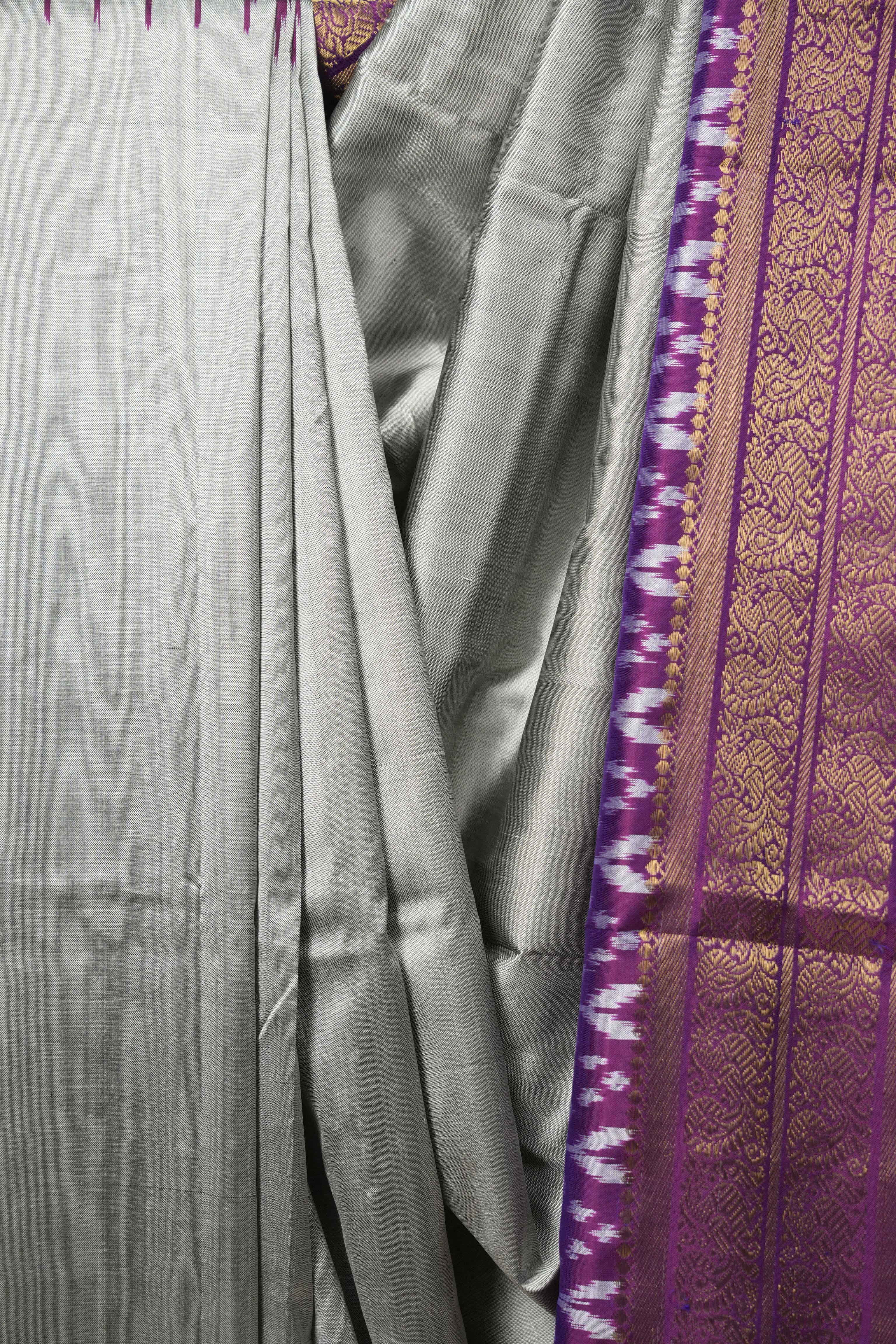 Grey Pochampalli Silk Ikat Saree - SRGPSIS315