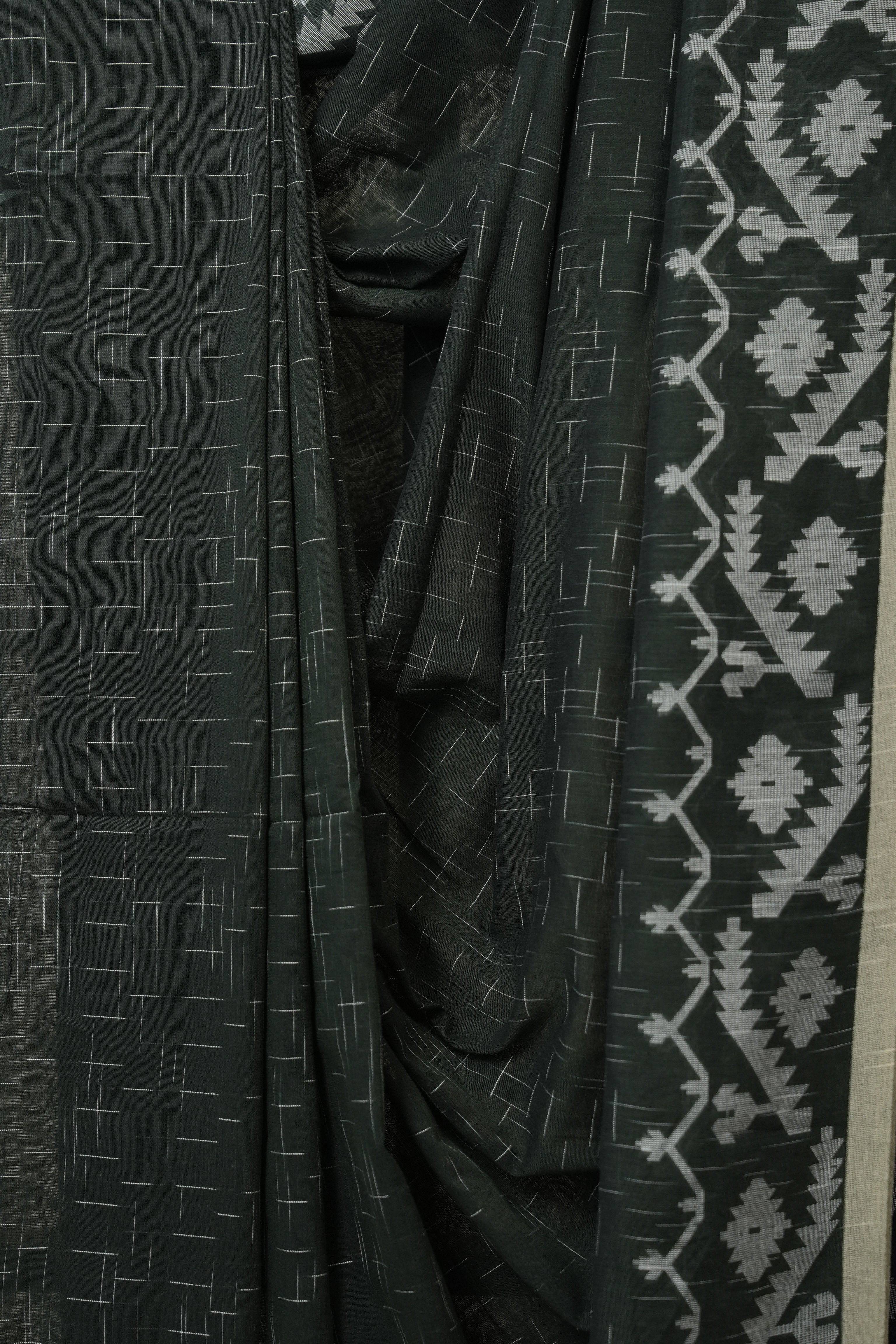 Olive Green Bengal Cotton Jamdani Saree - SROGBCJS248