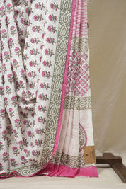 White HBP Cotton Saree - SRWCS3233